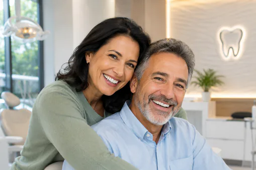 Happy mature couple after All-on-4 dental implants