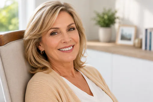 Patient smiling confidently after full mouth restoration